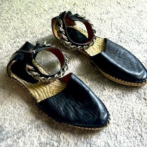 Givenchy Maremma Chain Black Leather Espadrille Flats